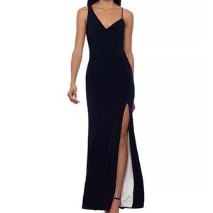 Xscape Asymmetrical Gown Navy Blue